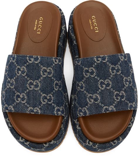 blue gucci platform slides|gucci denim platform slides.